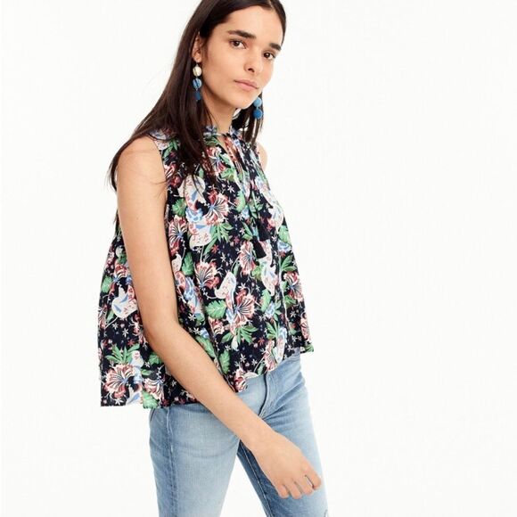 J. Crew Tropical Island Floral Drapey Tie Front Tank Top NWT - Picture 3 of 12